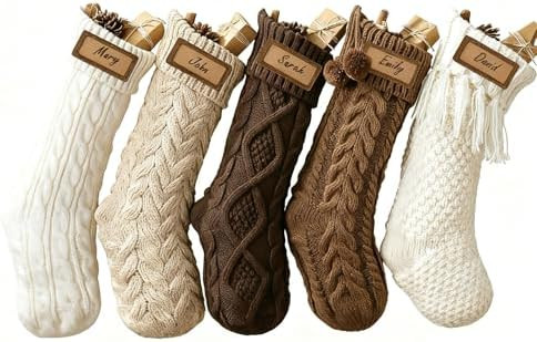 Rustic Knitted Personalized Christmas Stockings: 5 Pack 18 Inch Earth Tones Cable Knit Fireplace ... | Amazon (US)