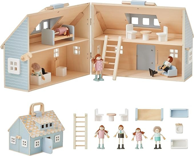 Olivia's Little World Wooden Cottage Dollhouse with 12 Accessories & 4 Figurines – Portable 2-S... | Amazon (US)