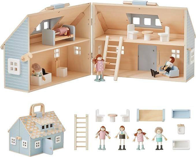 Olivia's Little World Wooden Quaint Little Cottage Dollhouse + Accessories for 3.5" Dolls, Multi | Amazon (US)