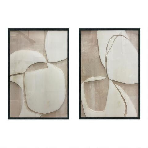 Ivory Hush Abstract Framed Glass Wall Art 2 Piece | World Market