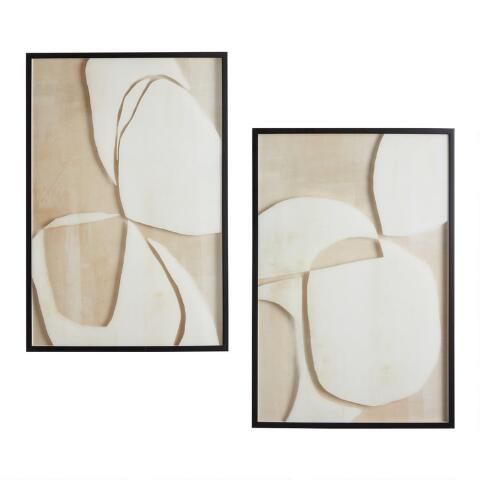 Ivory Hush Abstract Framed Glass Wall Art 2 Piece | World Market