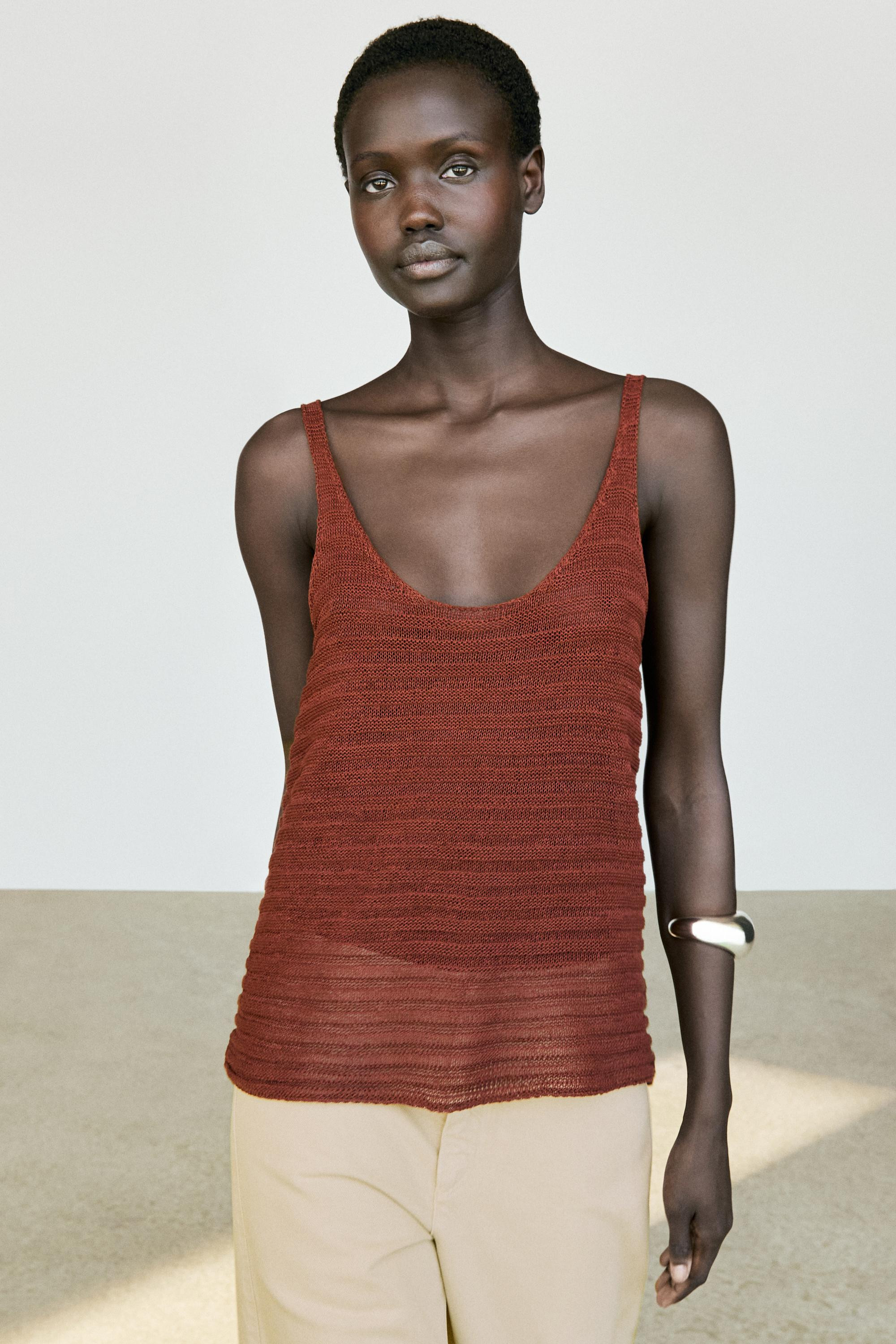 Textured knit strappy top | Massimo Dutti US
