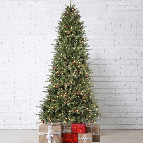 Haute Decor 9 Ft. Tall Montana Fir Artificial Christmas Tree with Soft White T5 LED Lights, Instant Shape Memory Wire, and Foot Pedal for Easy Use - Memory Wire Easy-Shaping Tall Christmas Tree | Amazon (US)