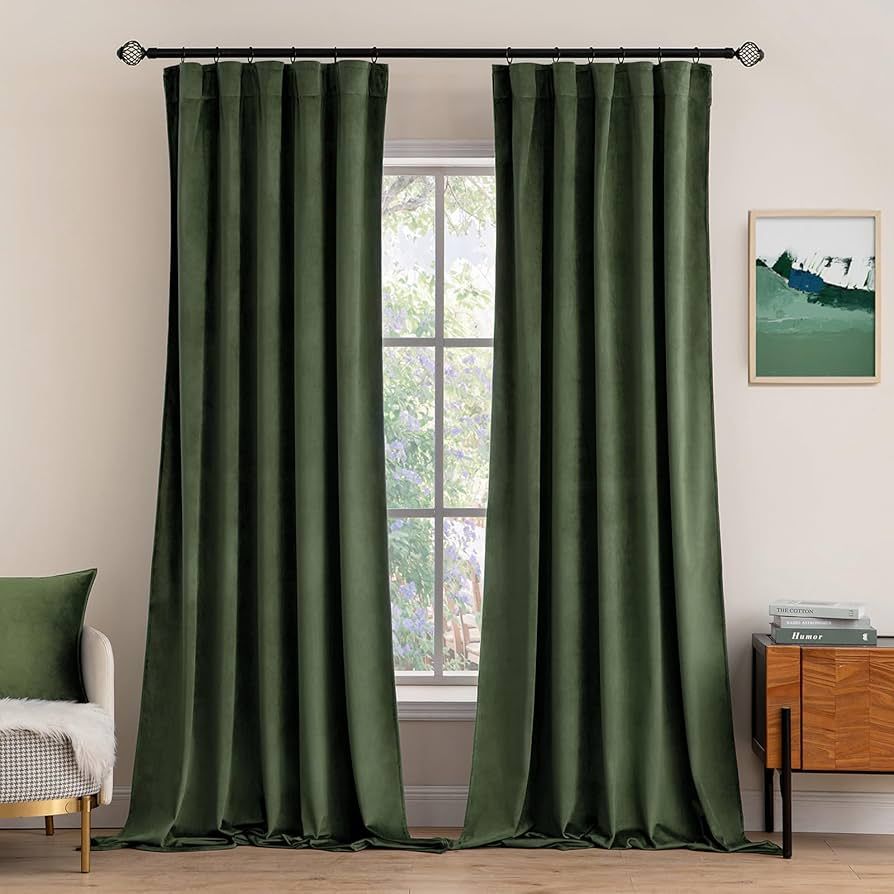 MIULEE Olive Green Velvet Curtains 96 inches 2 Panels - Luxury Room Darkening Window Drapes for B... | Amazon (US)