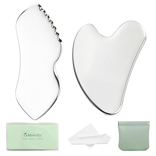 2Pcs Gua Sha Facial Tools Stainless Steel, Detailer GuaSha Set for Face Neck, Natural Skin Care M... | Amazon (US)