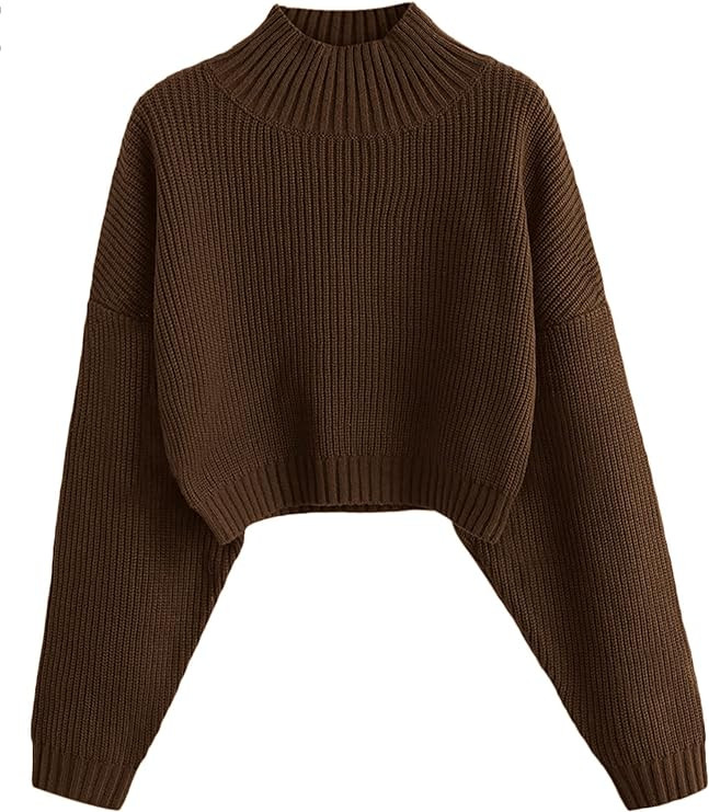 ZAFUL Women's Cropped Turtleneck Sweater Lantern Sleeve Ribbed Knit Pullover Sweater Jumper | Amazon (US)