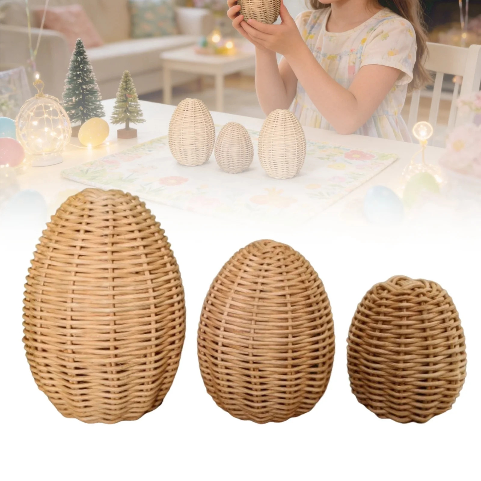 3 Pcs Rattan Easter Eggs Outdoor Decor Woven Easter Eggs Decorations Spring Decoration Statue Fig... | Walmart (US)