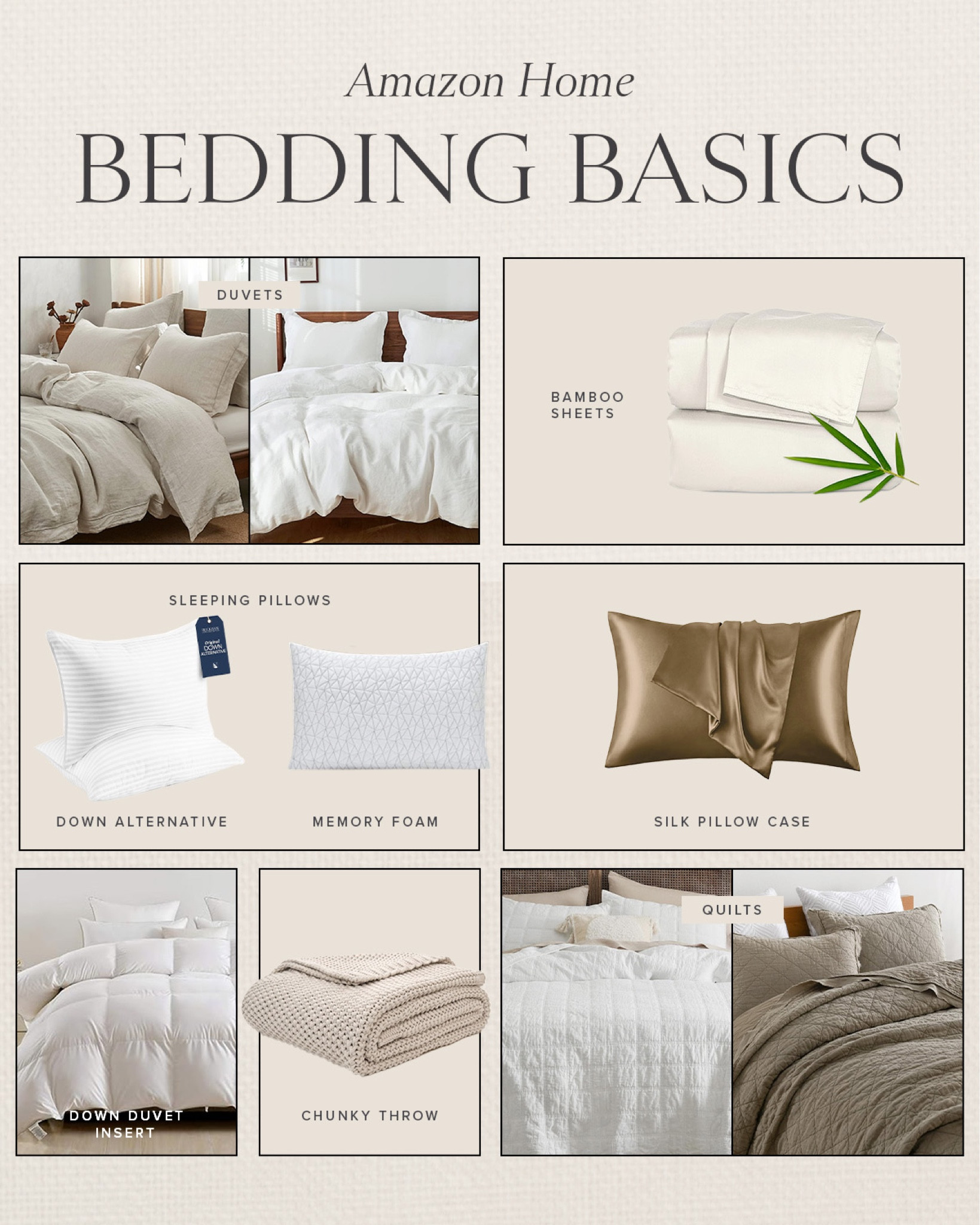 AMAZON \ bedding basics

Bedroom
Bed
Decor
Duvet
Pillow 

#LTKFindsUnder100 #LTKHome