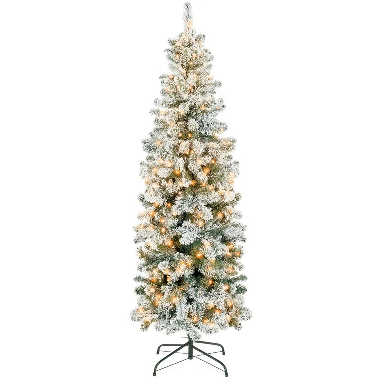 Best Choice Products 6ft Pre-Lit Artificial Snow Flocked Pencil Christmas Tree Holiday Decorations | Walmart (US)