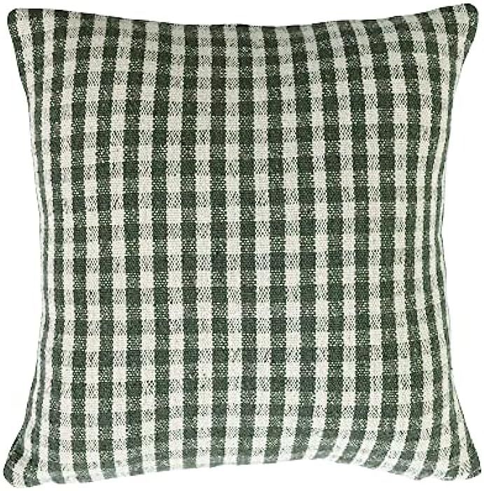Bloomingville Creative Co-Op Woven Recycled Cotton Blend Pillow, Gingham, Green and White | Amazon (US)