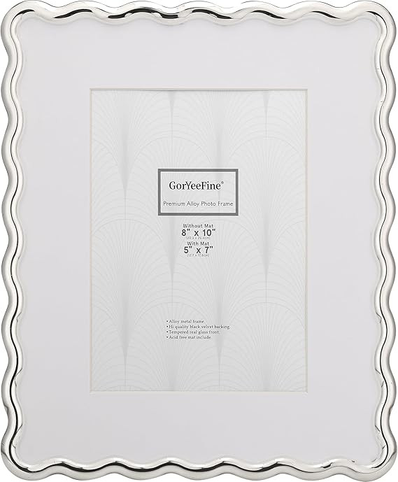Silver 8x10'' Wave Design Photo Frame with Acid Free Mat for 5x7'',High-End Zinc Alloy Picture Fr... | Amazon (US)