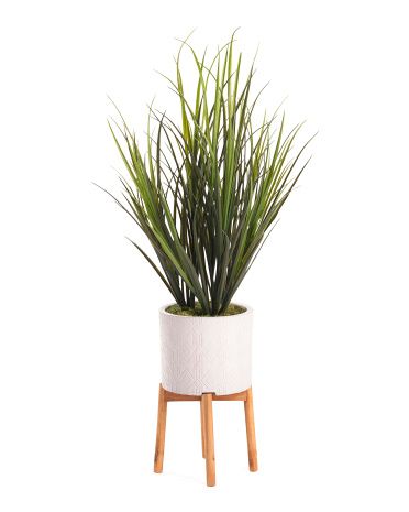 36in Grass In Textured Pot With Stand | TJ Maxx