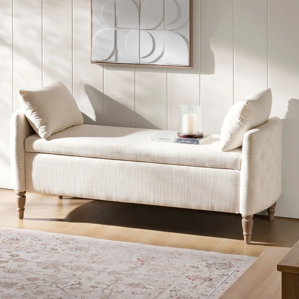 This farmhouse flip top storage bench combines hidden functionality with cozy charm, featuring plush accent pillows and solid wood legs for a warm, elevated touch in entryways, bedrooms, and living spaces ✨🏡 ON SALE and under $250.

Keywords:

* farmhouse storage bench
* flip top bench
* upholstered storage bench
* entryway bench with storage
* bedroom storage bench
* farmhouse furniture
* hidden storage bench
* cushioned bench seating
* cozy farmhouse decor
* warm neutral interiors
* modern farmhouse style
* organized living space
* boutique farmhouse aesthetic
* curated home decor
* rustic elegant furniture
* functional home styling

#LTKHome #LTKSeasonal #LTKSaleAlert