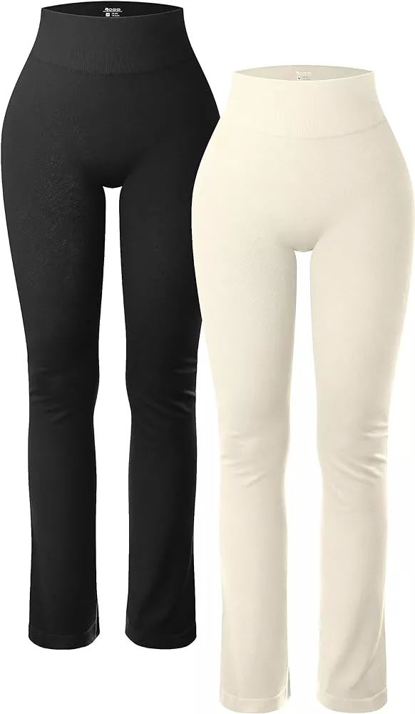 OQQ Women's 2 Piece Yoga Leggings Ribbed Seamless Workout High Waist  Athletic Pants