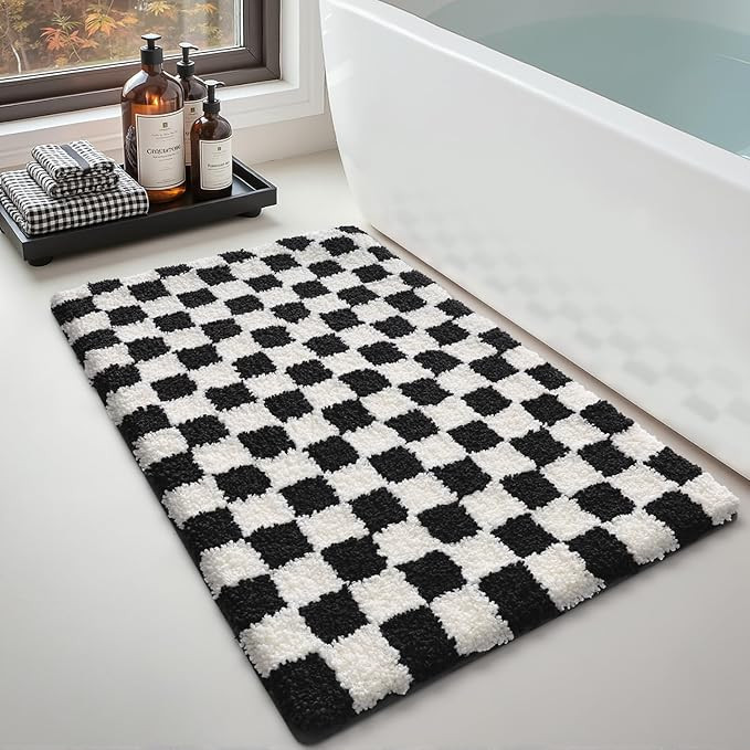 LUMI Checkered Bathroom Rug Non Slip, Ultra Soft Bath Mat Absorbent, Machine Washable Modern Bath... | Amazon (US)