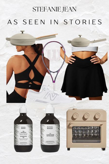 Tennis outfit always pan wonder oven our place Bondi boost shampoo white sneakers 

#LTKFitness #LTKActive #LTKHome