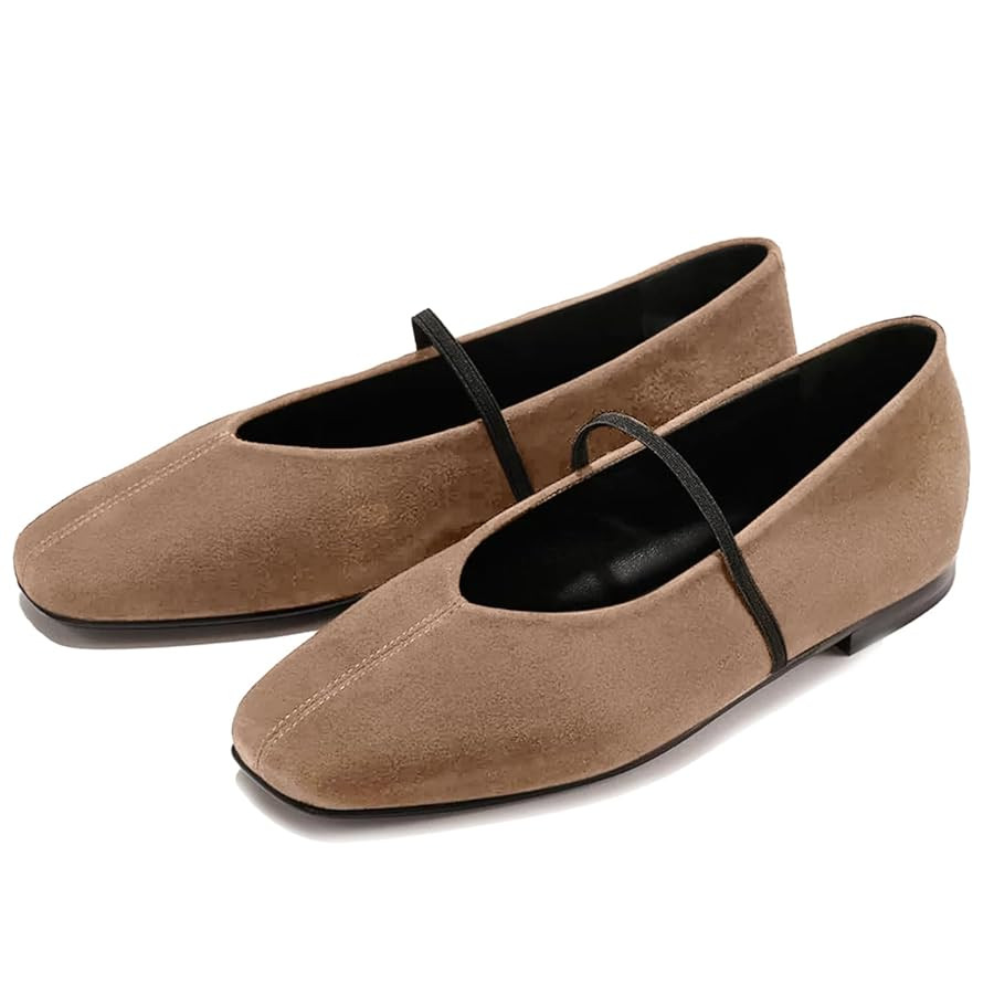 Ballet Flats for Women Square Toe Mary Jane Flat Comfort Slip On Work Ballerina Shoes with Elasti... | Amazon (US)