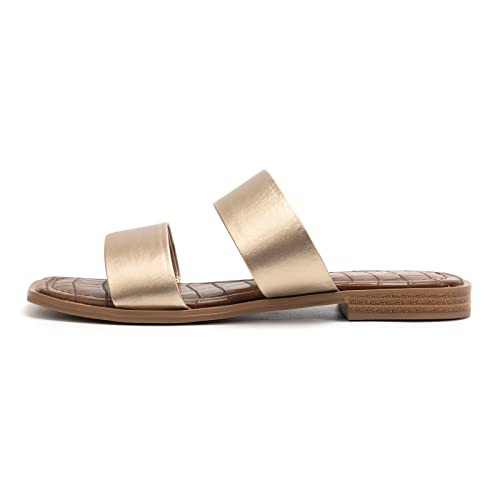 Luffymomo Women's Slip on Slides Sandals Double Strap Slippers Casual Summer Shoes(11 M US Gold) | Amazon (US)