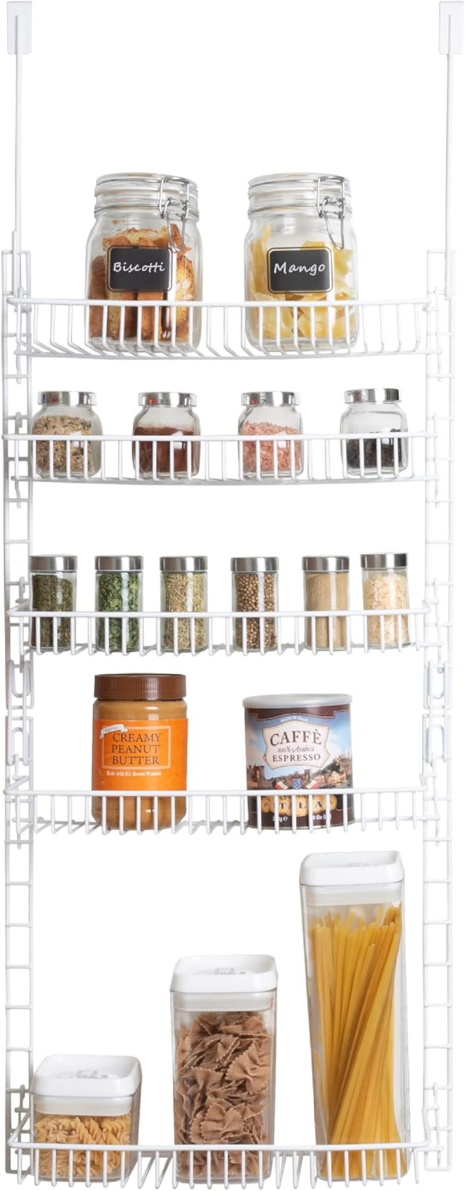 Smart Design Over The Door Adjustable Pantry Organizer Rack w/ 5 Adjustable Shelves - Steel Metal... | Amazon (US)