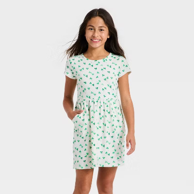 Girls' Short Sleeve St Patrick's Day Shamrock Dress - Cat & Jack™ Cream S | Target