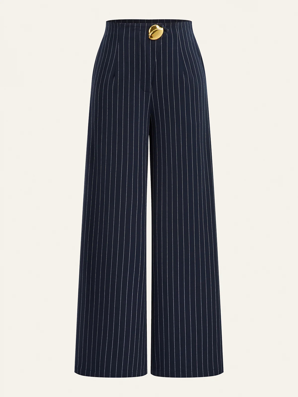 Metal Button Asymmetric Placket Pinstripe Wide-Leg Pants | Commense