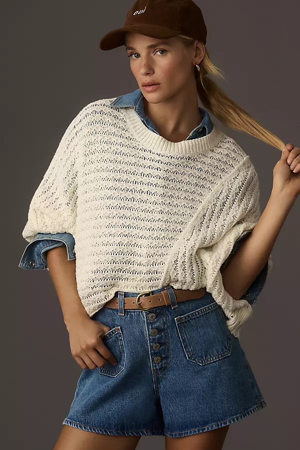 Pilcro Distressed Asymmetrical Open-Stitch Sweater | Anthropologie (US)