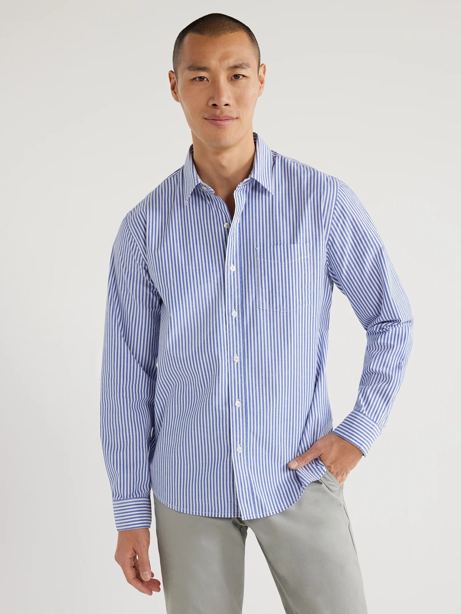 Free Assembly Men's Cotton Poplin Shirt with Long Sleeves, Sizes S-3XL | Walmart (US)