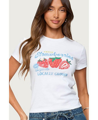 Edikted Womens Fresh Strawberries Graphic T Shirt - Macy's | Macy's