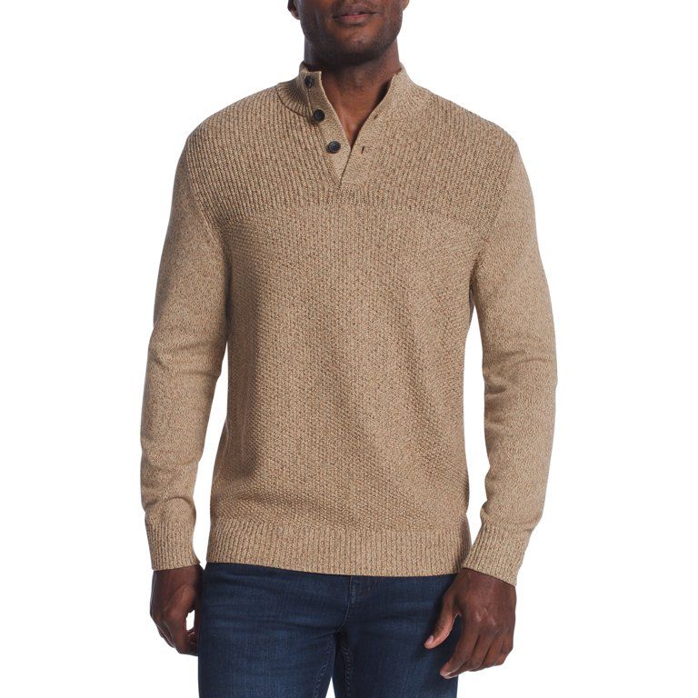 Chaps Men's Long Sleeve Classic Fit Button Mock Neck Sweater | Walmart (US)