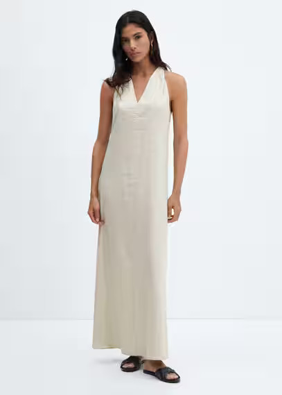 V-neckline linen dress -  Women | Mango USA | MANGO (US)