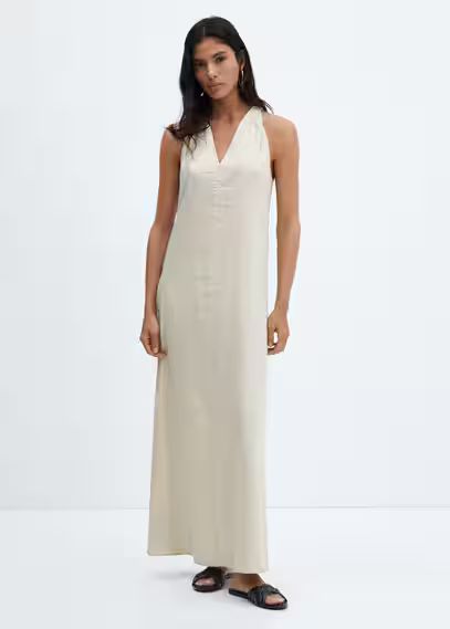 V-neckline linen dress | MANGO (US)