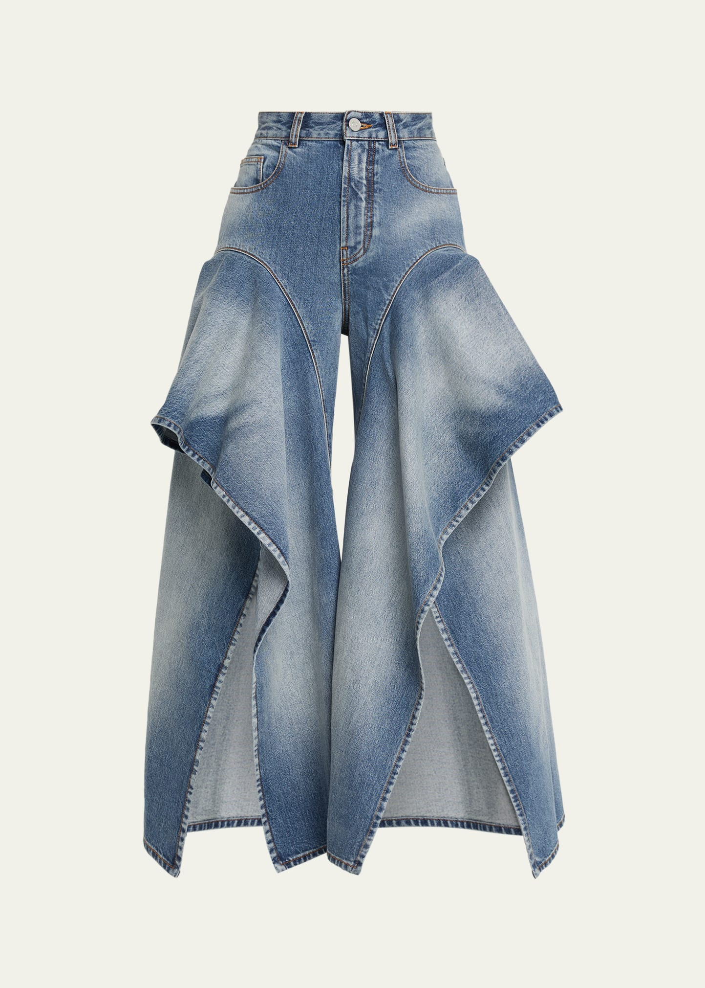 ALAIA Ruffle Wide-Leg Denim Pants | Bergdorf Goodman