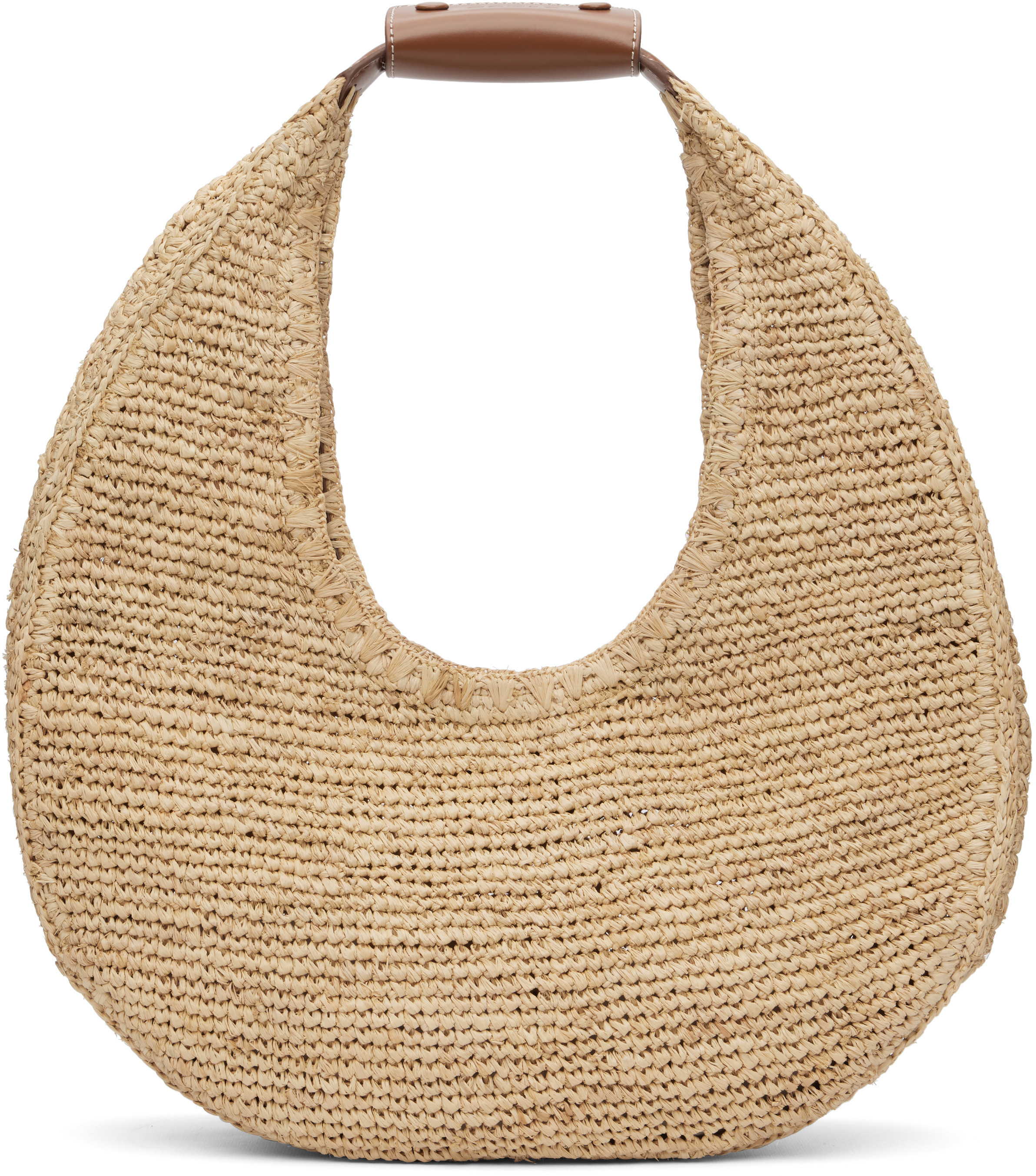 Staud Tan Large Raffia Moon Tote | SSENSE