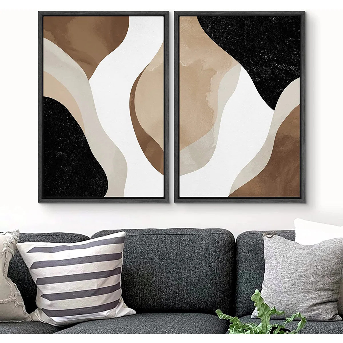 Watercolor Tan Brown Waves Organic Modern Abstract Wall Art Framed On Canvas 2 Piece Painting Pri... | Wayfair North America