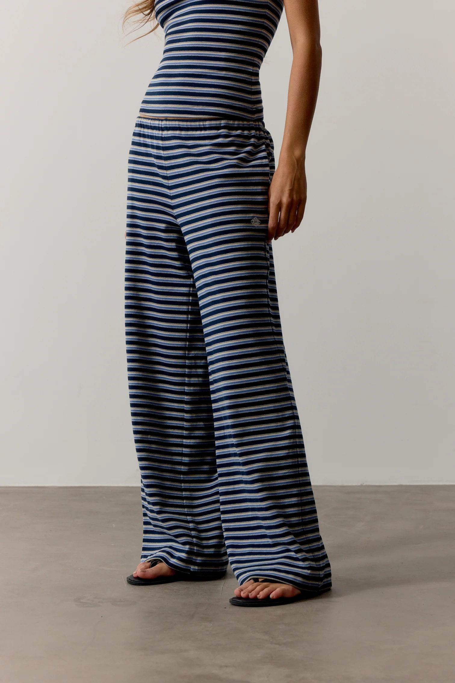 STRIPE BRUSHED COTTON TROUSERS - NAVY | The Couture Club