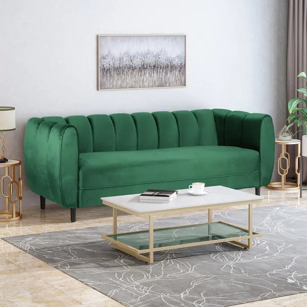 Bobran Modern Velvet 3-seat Sofa by Christopher Knight Home - 30.00" D x 83.25" W x 30.25" H | Bed Bath & Beyond