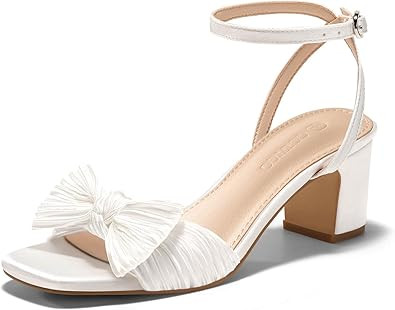 Coutgo Womens Bow Heels Sandals Block Low Heel Wedding Bride Dressy Shoes Open Toe Ankle Strap Sa... | Amazon (US)