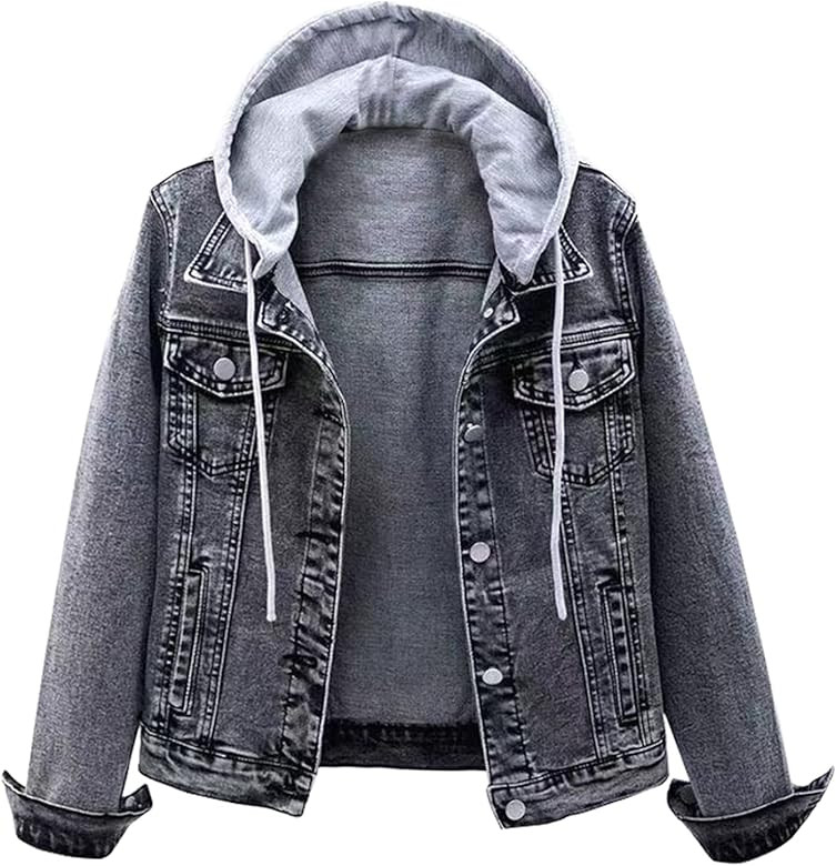 LifeShe Women's Basic Long Sleeve Button Down Distressed Denim Jackets Jean Jacket Coat | Amazon (US)