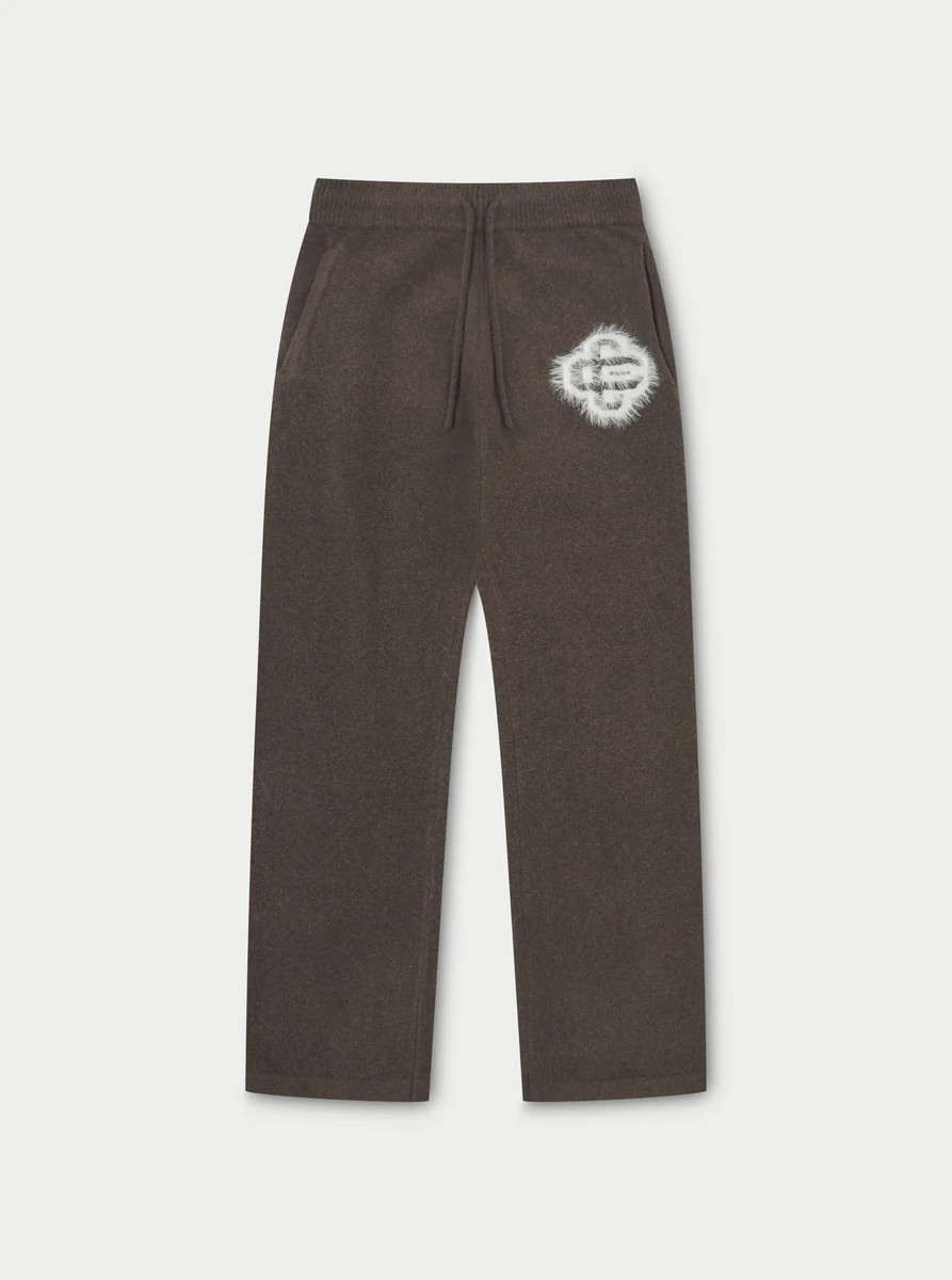 FLUFFY EMBLEM KNITTED JOGGERS - BROWN | The Couture Club