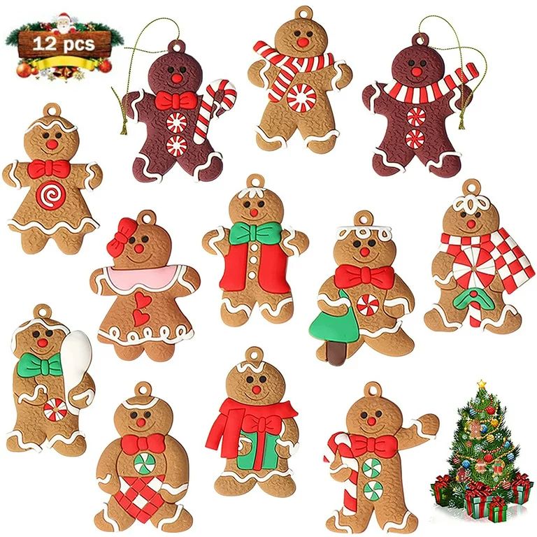 12 PCS Gingerbread Man Ornaments for Christmas Tree Decorations, Christmas Decorations Indoor Hol... | Walmart (US)