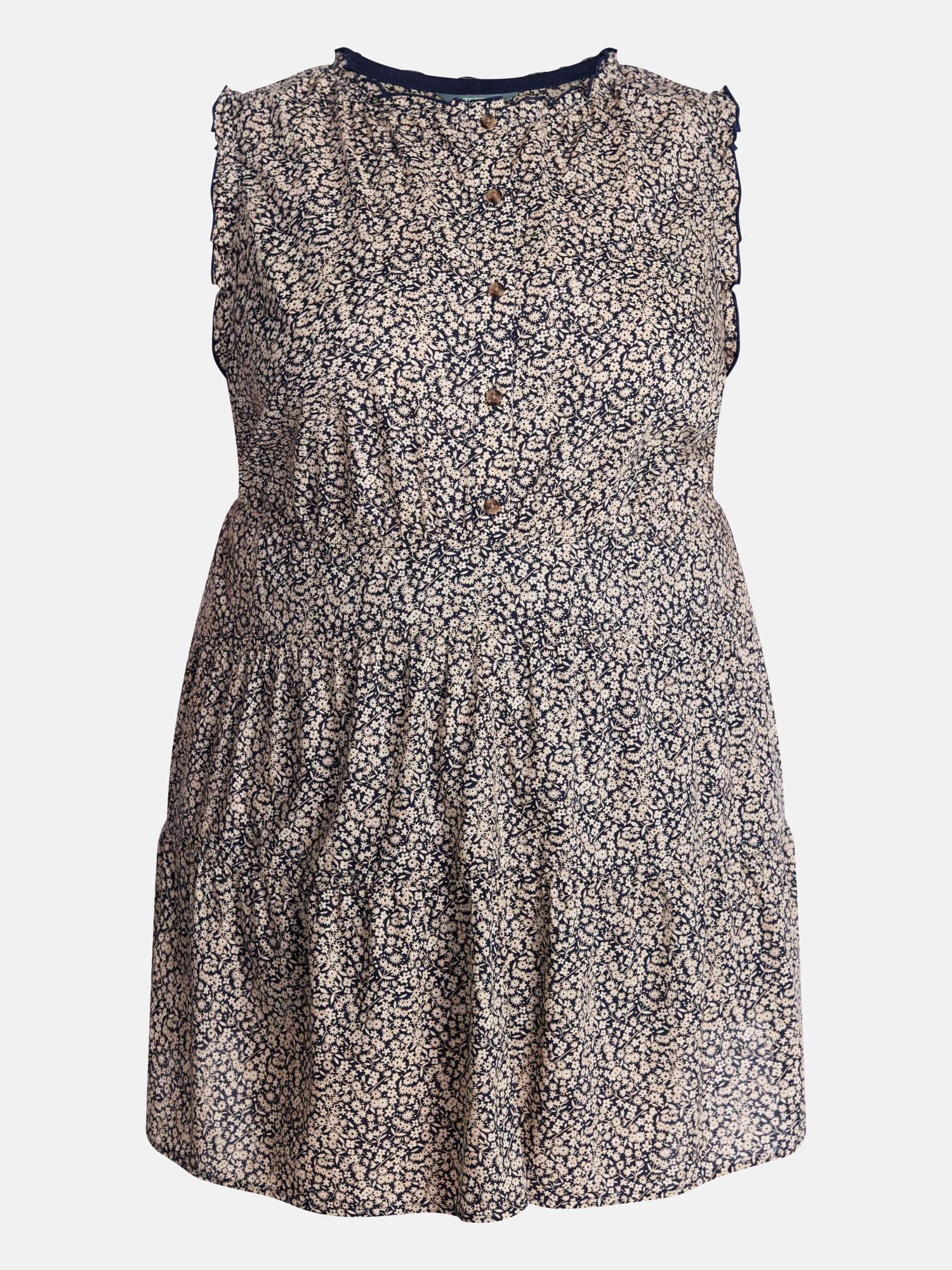 Terra & Sky Women's Plus Sleeveless Button Front Tiered Cotton Mini Dress, Sizes 0X-5X - Walmart.com | Walmart (US)