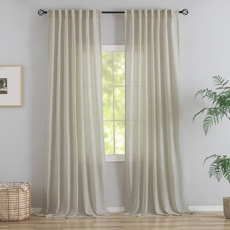 92 Inch Length Curtains Burlap Linen Back Tab & Rod Pocket Semi Gauze Privacy Parlor Drapes Curta... | Amazon (US)