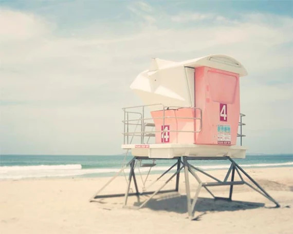 Beach Photography, Lifeguard Tower, Pastel Beach Decor, California Beach Art, San Diego, Pink Blue W | Etsy (US)