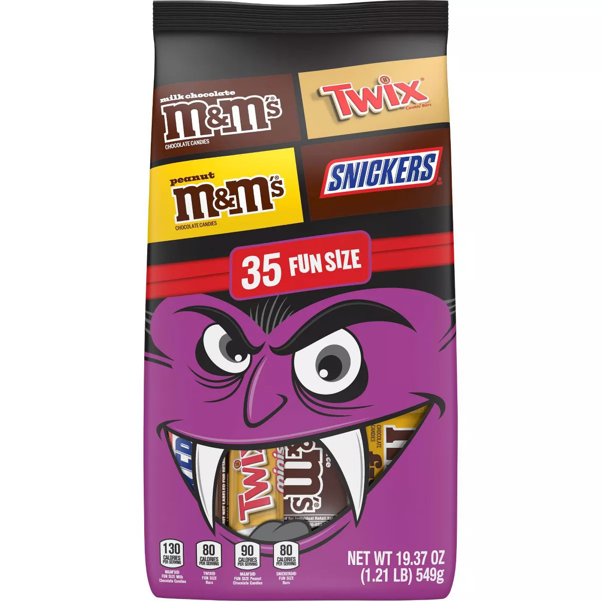 Snickers, Twix, and M&M's Halloween Milk Chocolate Fun Size Variety Candy Bag - 19.37oz/35Ct | Target