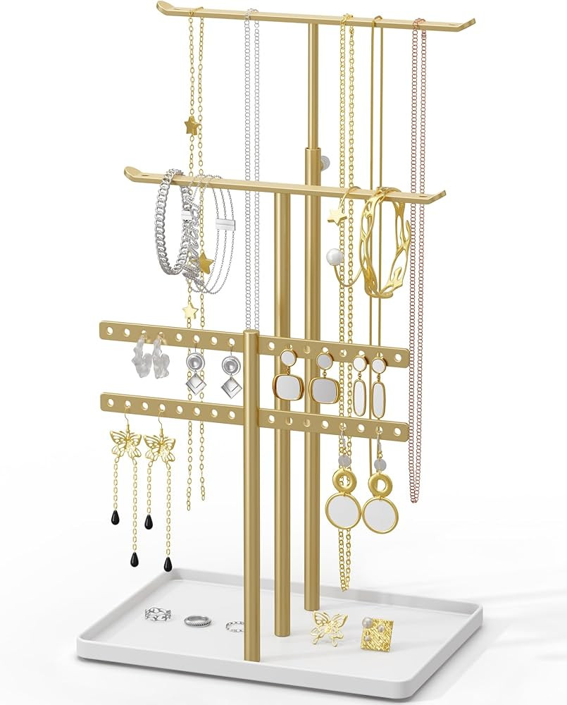 Jewelry Holder Organizer Stand - Adjustable Jewelry Tree 17.5" Height (Max), Jewlery Hanger for N... | Amazon (US)
