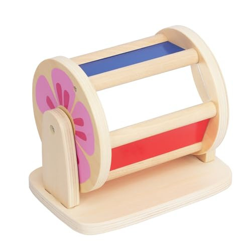 WOODENFUN Montessori Spinning Drum Baby Toys Wooden Tummy Time Mirror Kit | Amazon (US)