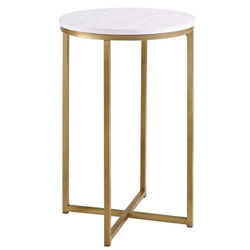 Kingfisher Lane Round Marble Top End Table in Gold | Walmart (US)