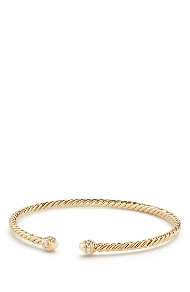 David Yurman Cable Spira Bracelet in 18K Gold with Diamonds, 3mm | Nordstrom | Nordstrom