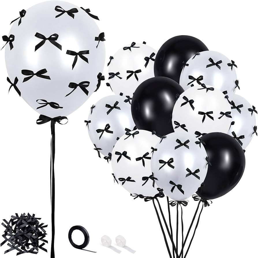 Black Bow Balloons, 32Pcs 18" 12" Balloons & 100Pcs Mini Black Satin Ribbon Bows, DIY Bow Balloon... | Amazon (US)