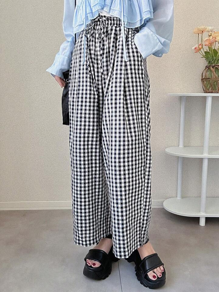 FRIFUL Women Plaid High-Waisted Casual Cropped Pants, Spring/Summer | SHEIN